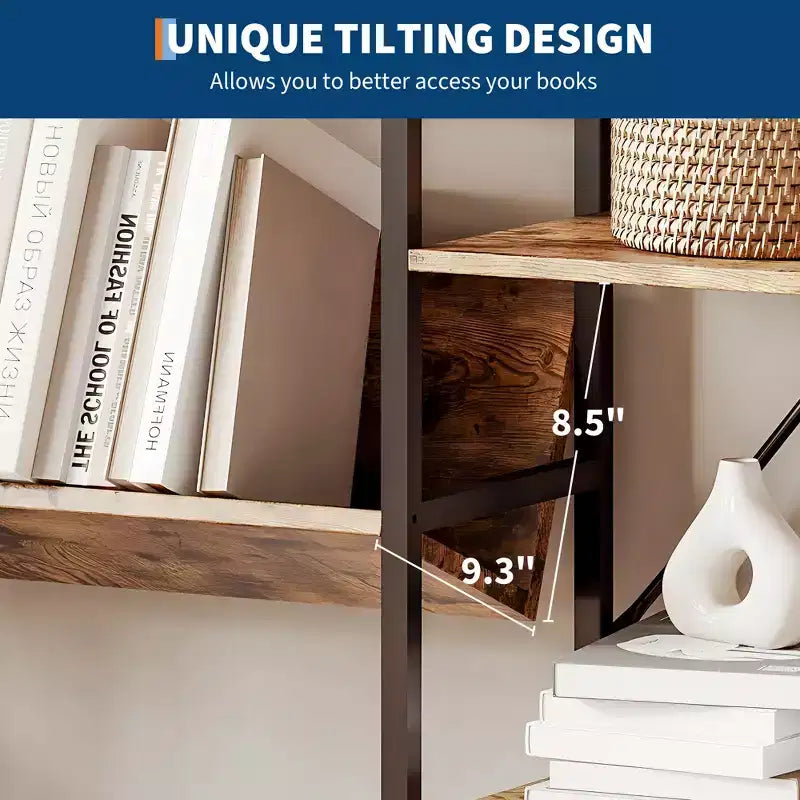 Iron Pipe and Wooden Board Four-Tier Bookshelf - Wooden Board Bookshelf, Living Room Bookshelf, Modern Bookshelf, Sturdy Iron Frame, Spacious Storage