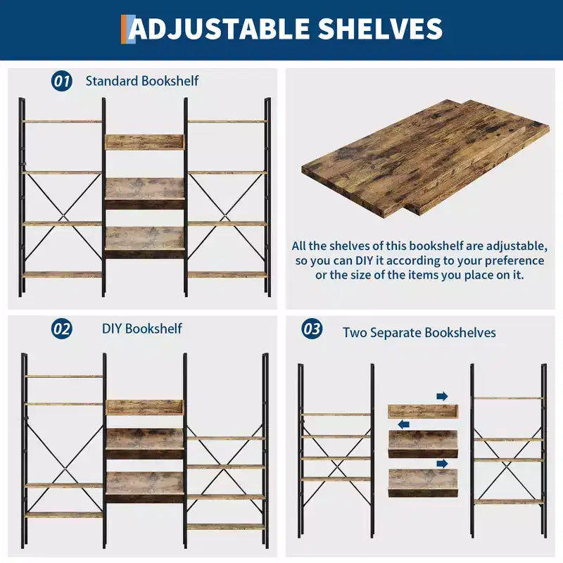 Iron Pipe and Wooden Board Four-Tier Bookshelf - Wooden Board Bookshelf, Living Room Bookshelf, Modern Bookshelf, Sturdy Iron Frame, Spacious Storage