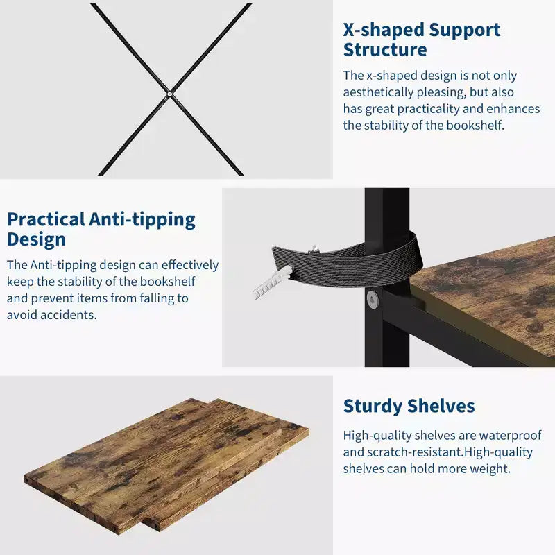 Iron Pipe and Wooden Board Four-Tier Bookshelf - Wooden Board Bookshelf, Living Room Bookshelf, Modern Bookshelf, Sturdy Iron Frame, Spacious Storage