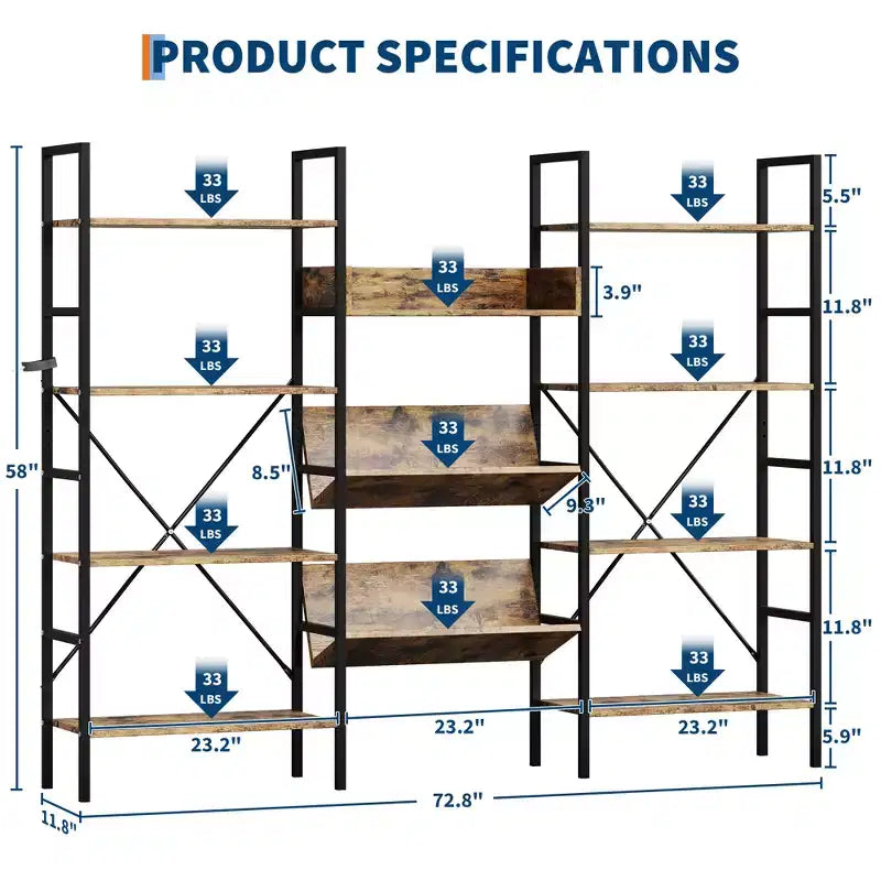 Iron Pipe and Wooden Board Four-Tier Bookshelf - Wooden Board Bookshelf, Living Room Bookshelf, Modern Bookshelf, Sturdy Iron Frame, Spacious Storage