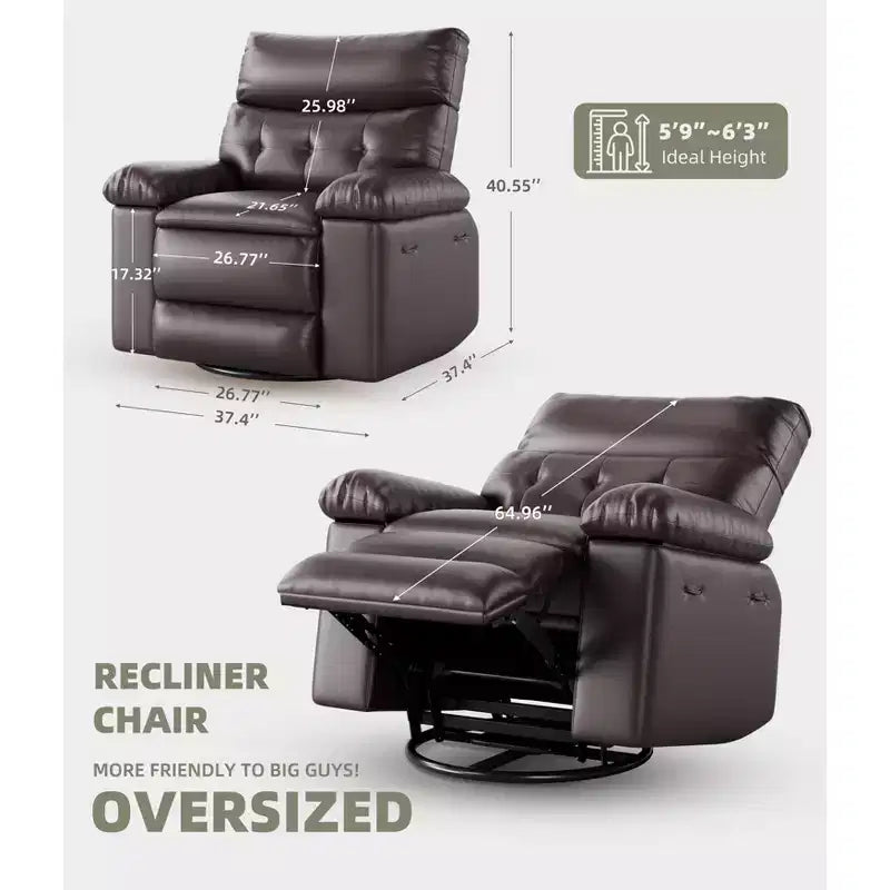 Swivel Electric Massage Chair Rocking Recliner Chair with Vibration & Heating, USB Power Glider, Overstuffed Faux Leather Lazy Sofa for Living Room