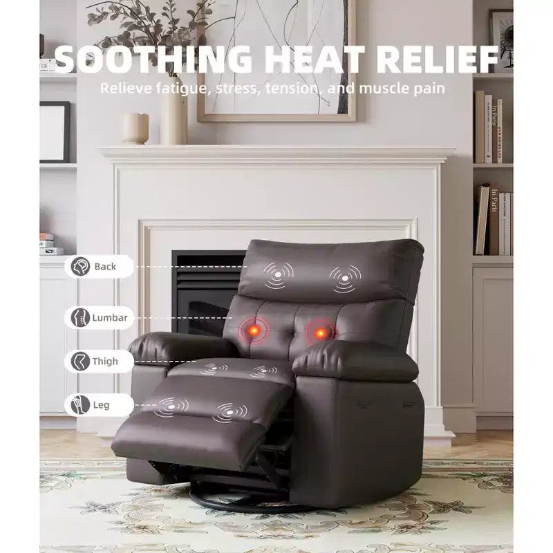 Swivel Electric Massage Chair Rocking Recliner Chair with Vibration & Heating, USB Power Glider, Overstuffed Faux Leather Lazy Sofa for Living Room