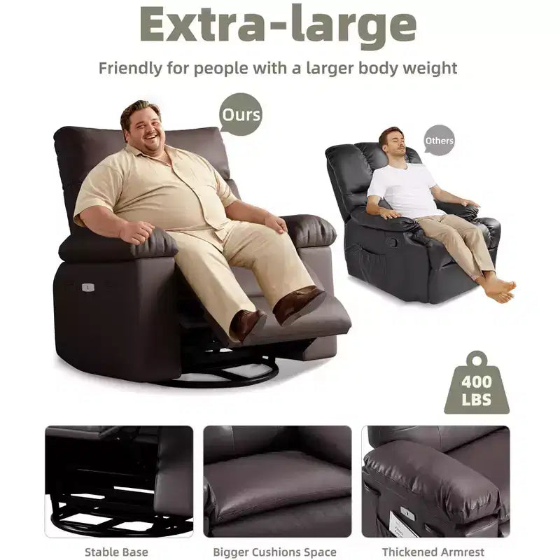 Swivel Electric Massage Chair Rocking Recliner Chair with Vibration & Heating, USB Power Glider, Overstuffed Faux Leather Lazy Sofa for Living Room