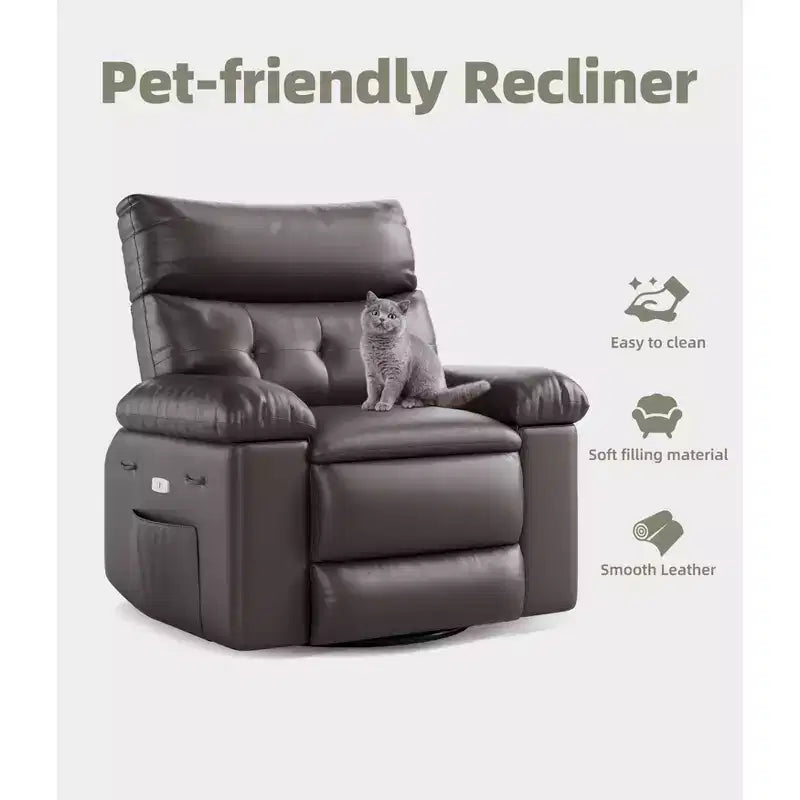 Swivel Electric Massage Chair Rocking Recliner Chair with Vibration & Heating, USB Power Glider, Overstuffed Faux Leather Lazy Sofa for Living Room