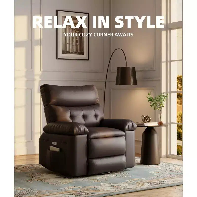 Swivel Electric Massage Chair Rocking Recliner Chair with Vibration & Heating, USB Power Glider, Overstuffed Faux Leather Lazy Sofa for Living Room