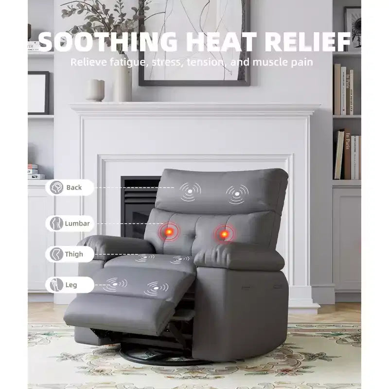 Swivel Electric Massage Chair Rocking Recliner Chair with Vibration & Heating, USB Power Glider, Overstuffed Faux Leather Lazy Sofa for Living Room