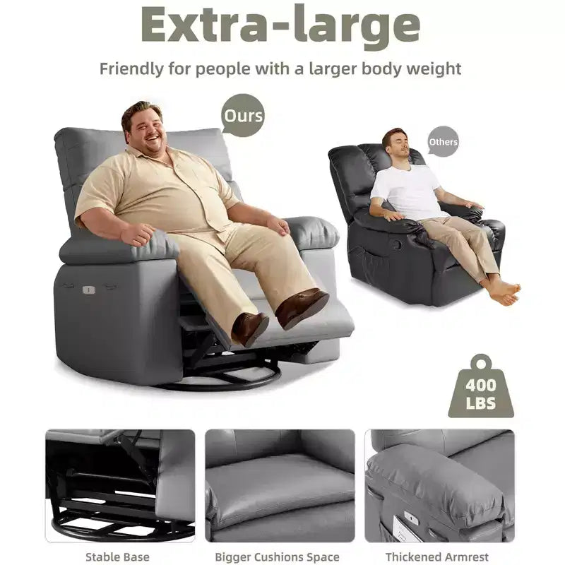 Swivel Electric Massage Chair Rocking Recliner Chair with Vibration & Heating, USB Power Glider, Overstuffed Faux Leather Lazy Sofa for Living Room
