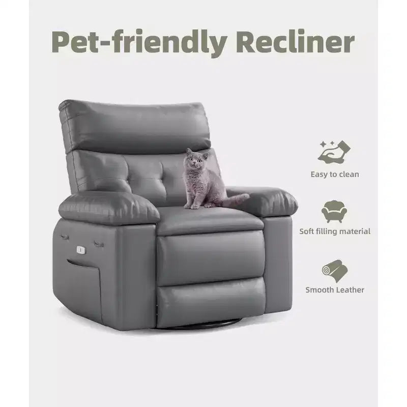 Swivel Electric Massage Chair Rocking Recliner Chair with Vibration & Heating, USB Power Glider, Overstuffed Faux Leather Lazy Sofa for Living Room