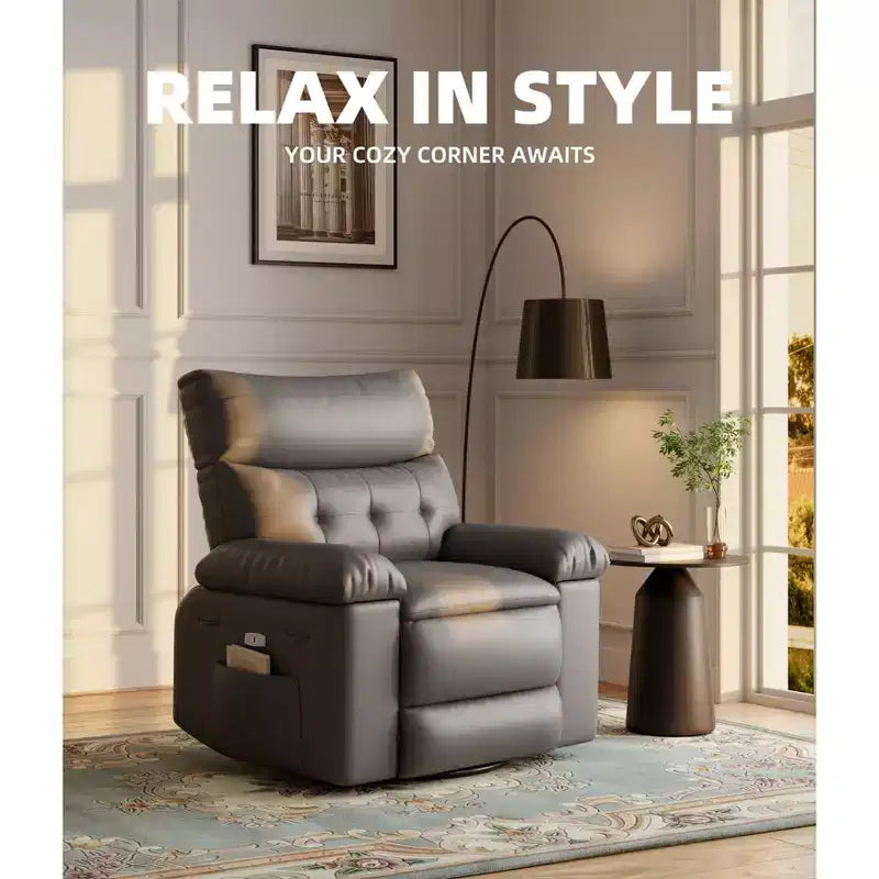Swivel Electric Massage Chair Rocking Recliner Chair with Vibration & Heating, USB Power Glider, Overstuffed Faux Leather Lazy Sofa for Living Room