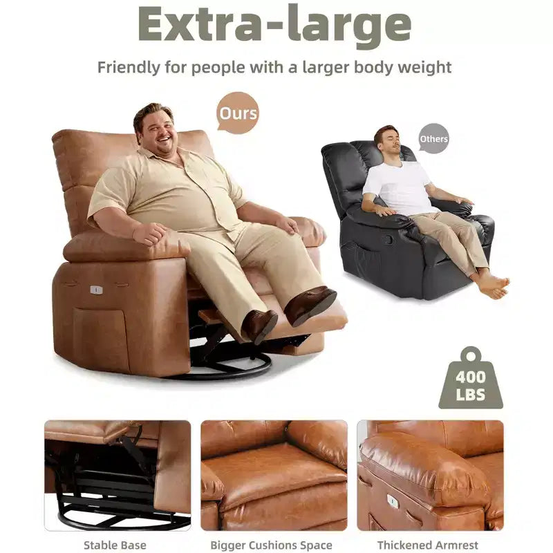 Swivel Electric Massage Chair Rocking Recliner Chair with Vibration & Heating, USB Power Glider, Overstuffed Faux Leather Lazy Sofa for Living Room