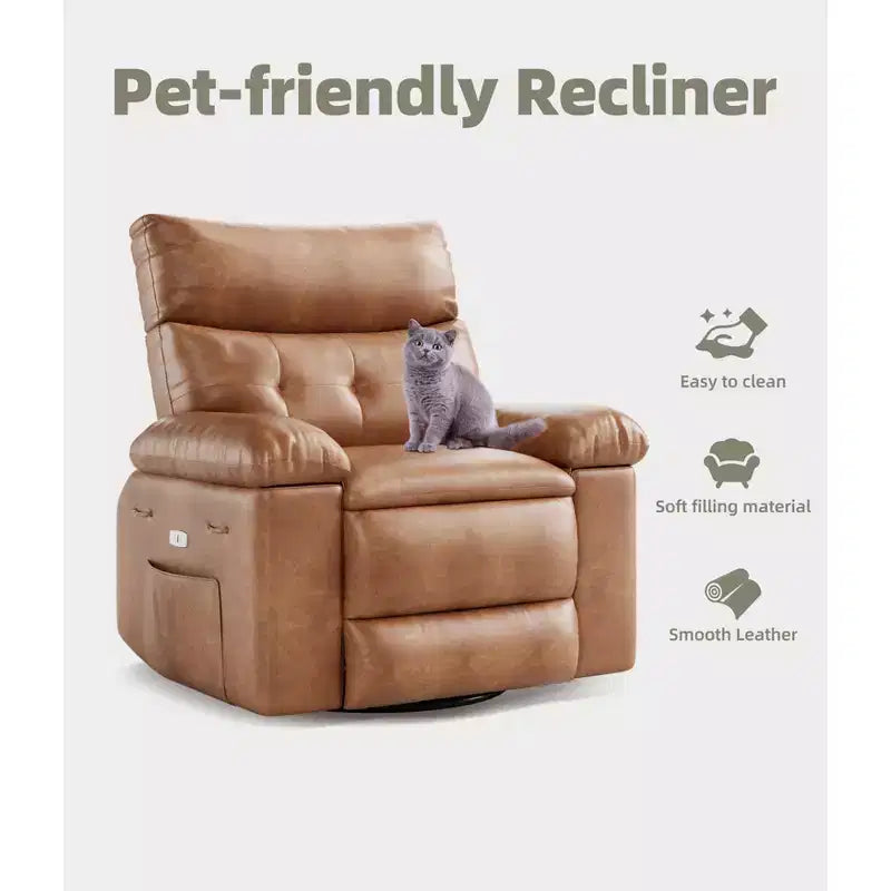 Swivel Electric Massage Chair Rocking Recliner Chair with Vibration & Heating, USB Power Glider, Overstuffed Faux Leather Lazy Sofa for Living Room