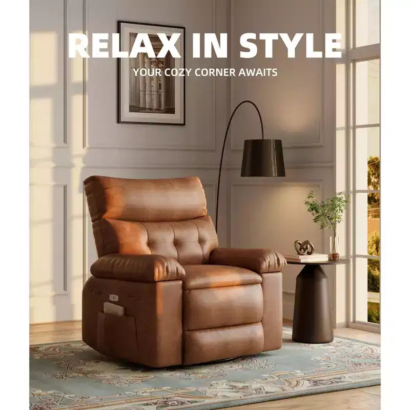 Swivel Electric Massage Chair Rocking Recliner Chair with Vibration & Heating, USB Power Glider, Overstuffed Faux Leather Lazy Sofa for Living Room