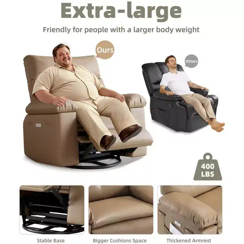 Swivel Electric Massage Chair Rocking Recliner Chair with Vibration & Heating, USB Power Glider, Overstuffed Faux Leather Lazy Sofa for Living Room