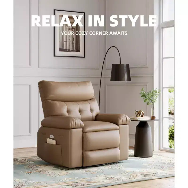 Swivel Electric Massage Chair Rocking Recliner Chair with Vibration & Heating, USB Power Glider, Overstuffed Faux Leather Lazy Sofa for Living Room