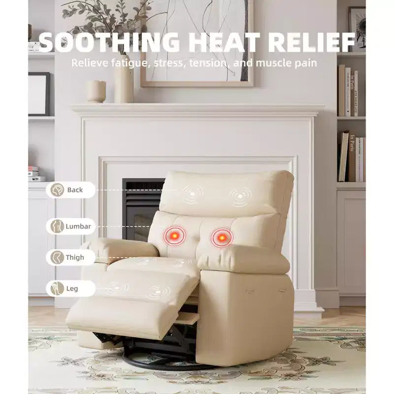 Swivel Electric Massage Chair Rocking Recliner Chair with Vibration & Heating, USB Power Glider, Overstuffed Faux Leather Lazy Sofa for Living Room