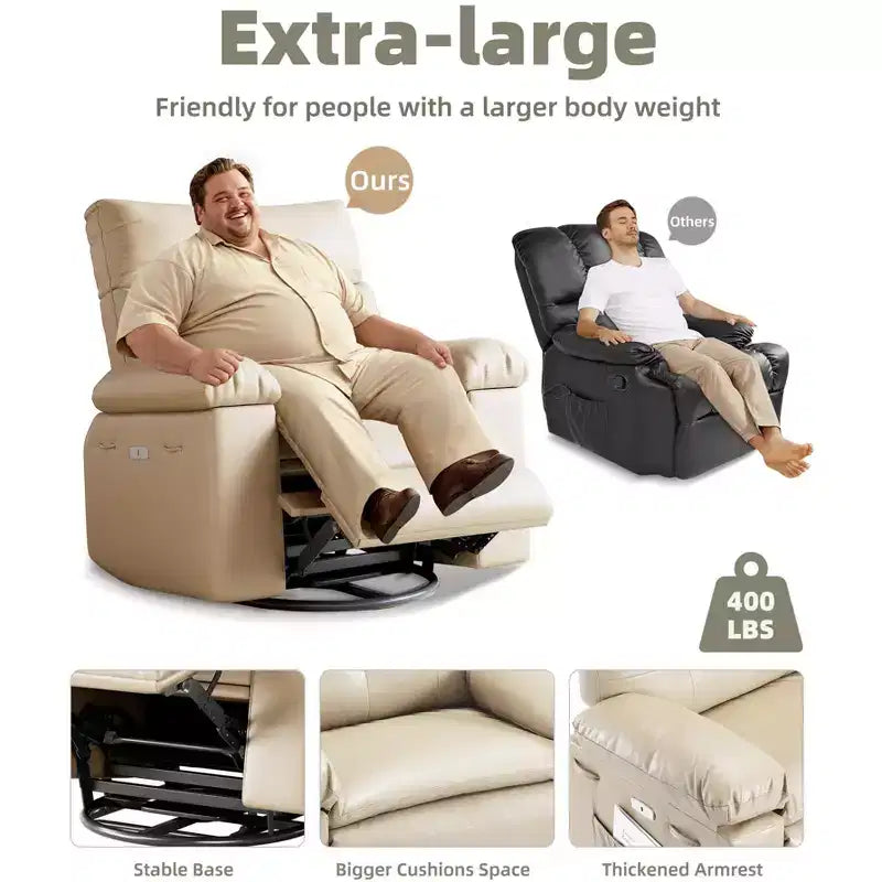 Swivel Electric Massage Chair Rocking Recliner Chair with Vibration & Heating, USB Power Glider, Overstuffed Faux Leather Lazy Sofa for Living Room