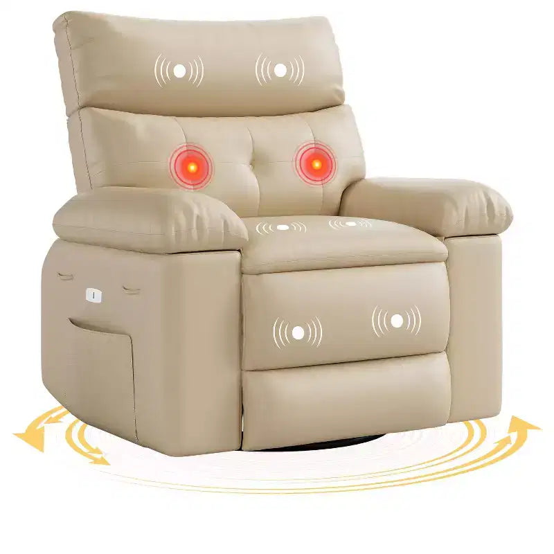 Swivel Electric Massage Chair Rocking Recliner Chair with Vibration & Heating, USB Power Glider, Overstuffed Faux Leather Lazy Sofa for Living Room