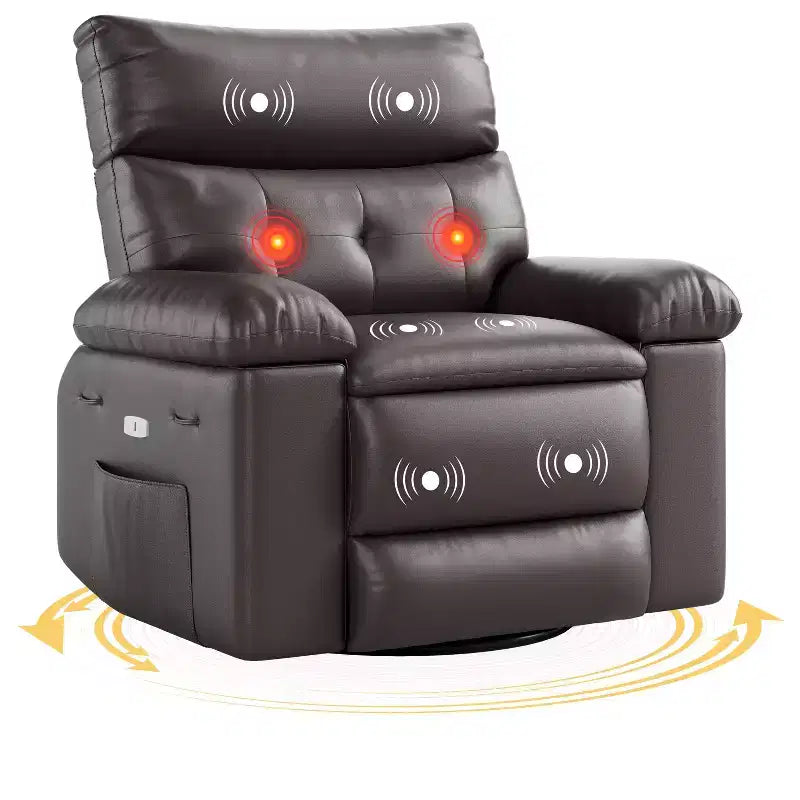 Swivel Electric Massage Chair Rocking Recliner Chair with Vibration & Heating, USB Power Glider, Overstuffed Faux Leather Lazy Sofa for Living Room