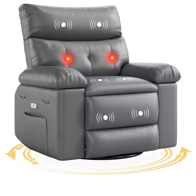 Swivel Electric Massage Chair Rocking Recliner Chair with Vibration & Heating, USB Power Glider, Overstuffed Faux Leather Lazy Sofa for Living Room