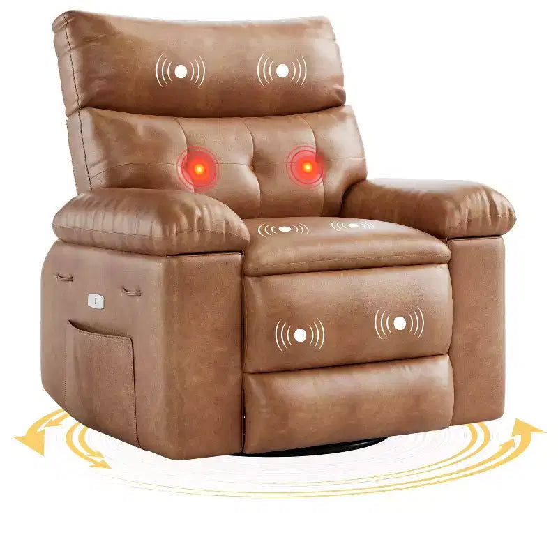 Swivel Electric Massage Chair Rocking Recliner Chair with Vibration & Heating, USB Power Glider, Overstuffed Faux Leather Lazy Sofa for Living Room