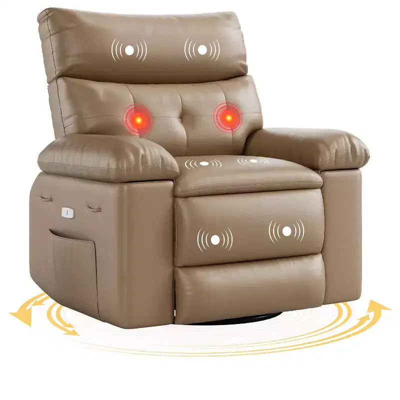 Swivel Electric Massage Chair Rocking Recliner Chair with Vibration & Heating, USB Power Glider, Overstuffed Faux Leather Lazy Sofa for Living Room