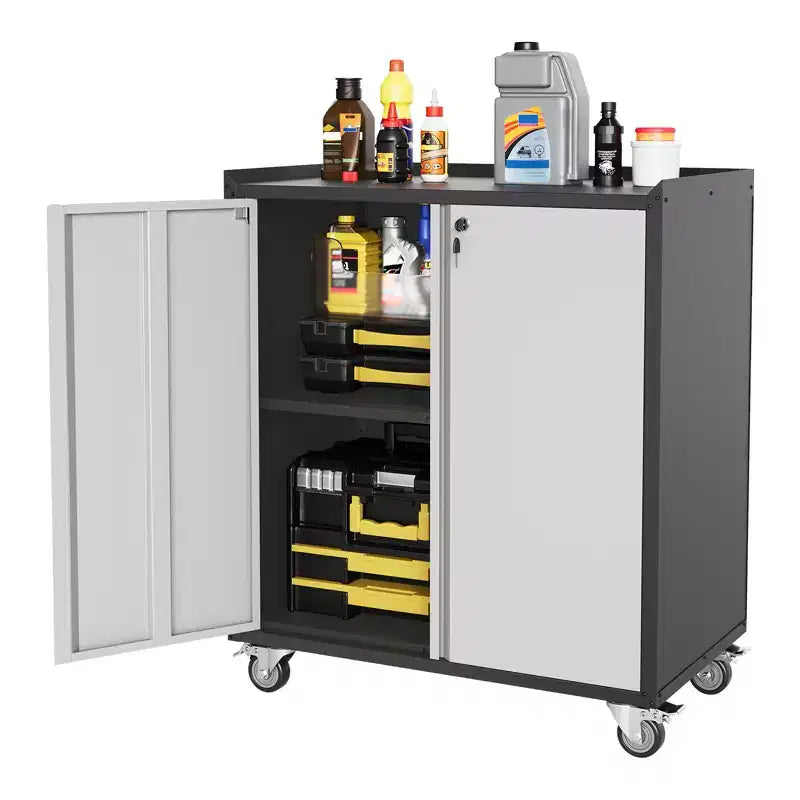 Locking Metal Cabinet with Door - 35.43 High Rolling Garage Storage Cabinet with Shelves, Tool Cabinets for Garage, Home, Office