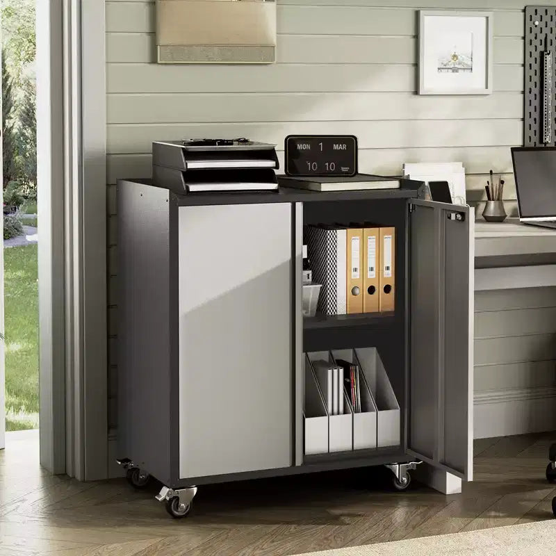 Locking Metal Cabinet with Door - 35.43 High Rolling Garage Storage Cabinet with Shelves, Tool Cabinets for Garage, Home, Office