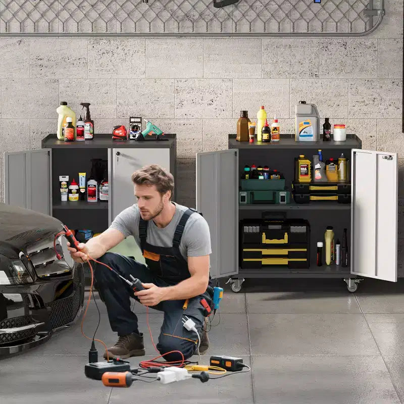Locking Metal Cabinet with Door - 35.43 High Rolling Garage Storage Cabinet with Shelves, Tool Cabinets for Garage, Home, Office