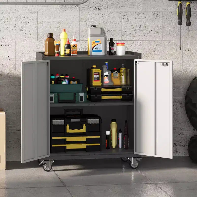 Locking Metal Cabinet with Door - 35.43 High Rolling Garage Storage Cabinet with Shelves, Tool Cabinets for Garage, Home, Office
