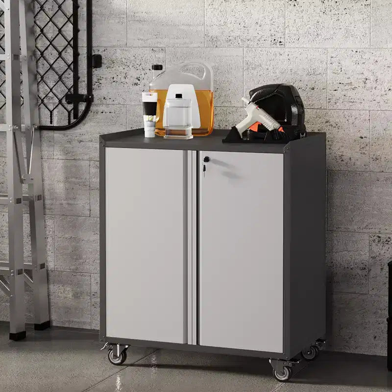 Locking Metal Cabinet with Door - 35.43 High Rolling Garage Storage Cabinet with Shelves, Tool Cabinets for Garage, Home, Office