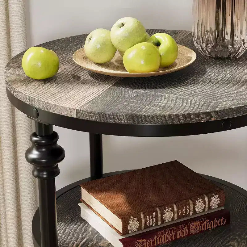 3-Tier Round End Table with Steel Frame, Multi-Level Nightstand for Bedroom & Living Room