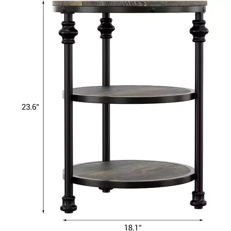 3-Tier Round End Table with Steel Frame, Multi-Level Nightstand for Bedroom & Living Room