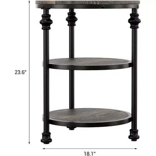 3-Tier Round End Table with Steel Frame, Multi-Level Nightstand for Bedroom & Living Room