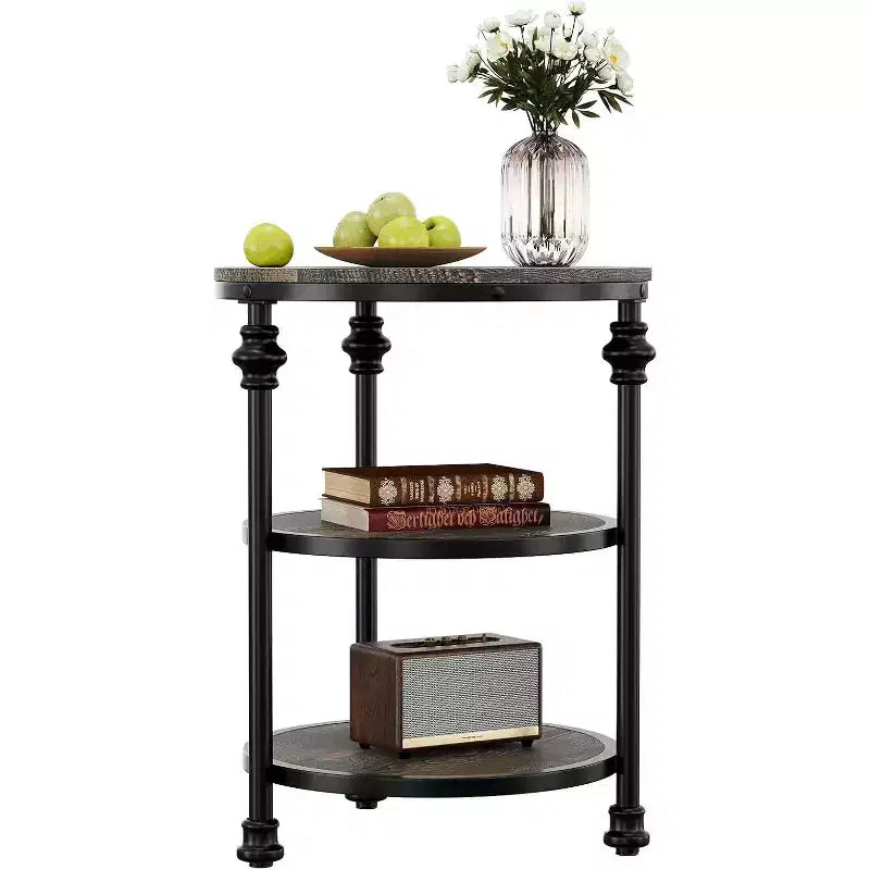 3-Tier Round End Table with Steel Frame, Multi-Level Nightstand for Bedroom & Living Room