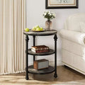 3-Tier Round End Table with Steel Frame, Multi-Level Nightstand for Bedroom & Living Room