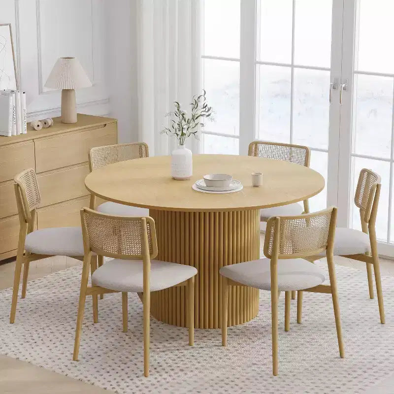 PexFix 52 Solid Wood Round Dining Table Kitchen Table for 4-6 with Tabletop & Concave Cylinder Legs for Living/Dining Room Coffee Office Natural