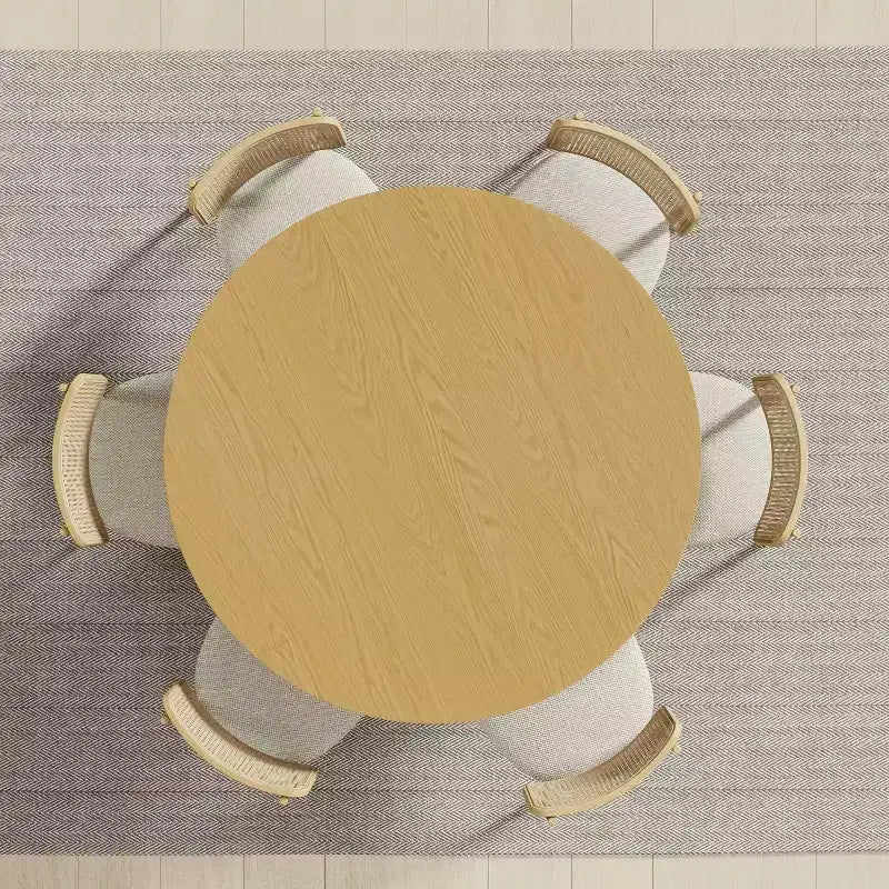 52 Solid Wood Round Dining Table Kitchen Table for 4-6 with Tabletop & Concave Cylinder Legs for Living/Dining Room Coffee Office Natural
