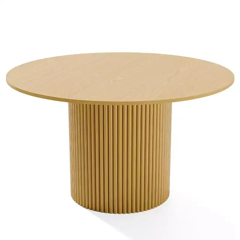 52 Solid Wood Round Dining Table Kitchen Table for 4-6 with Tabletop & Concave Cylinder Legs for Living/Dining Room Coffee Office Natural
