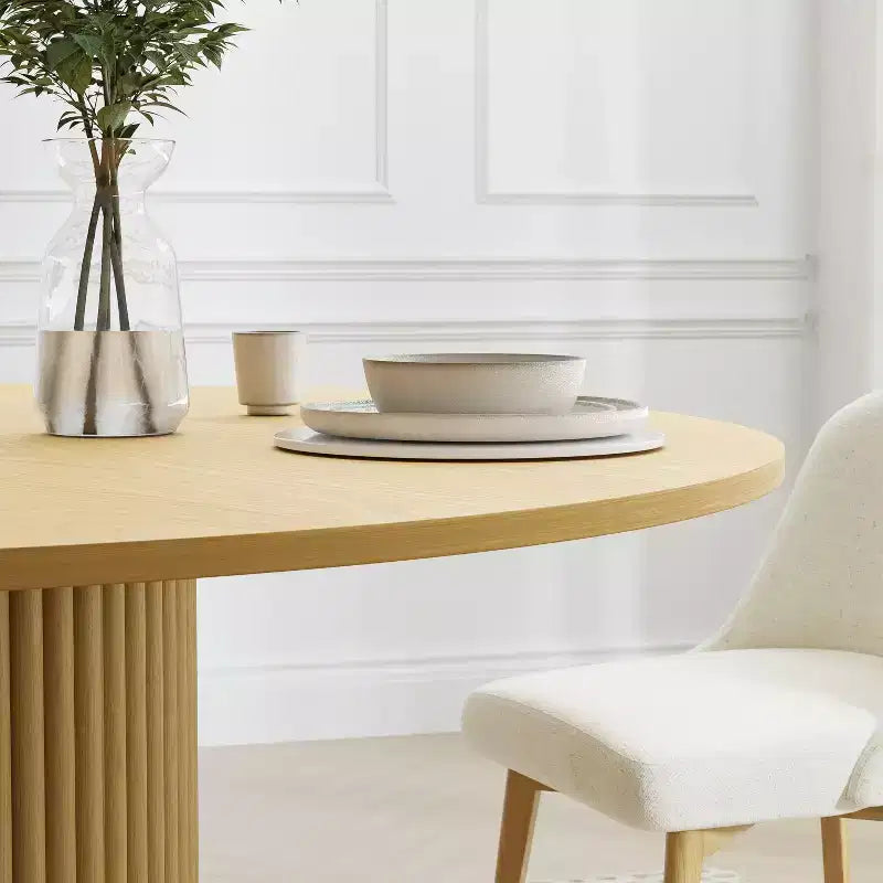 52 Solid Wood Round Dining Table Kitchen Table for 4-6 with Tabletop & Concave Cylinder Legs for Living/Dining Room Coffee Office Natural