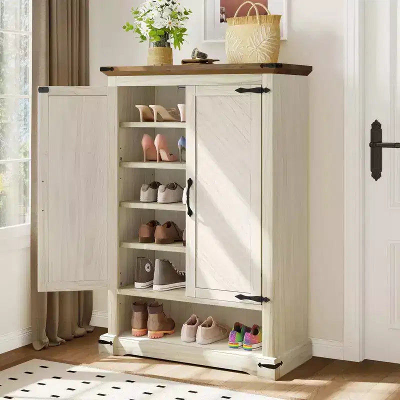 Balconera Shoe Cabinet 6-Tier Wooden Shoe Rack Storage with Adjustable Shelves for Hallway