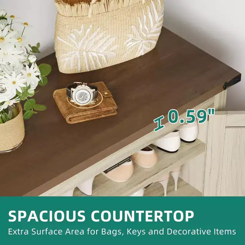 Shoe Cabinet 6-Tier Wooden Shoe Rack Storage with Adjustable Shelves for Hallway