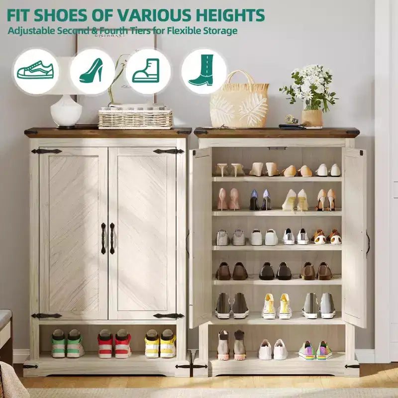 Shoe Cabinet 6-Tier Wooden Shoe Rack Storage with Adjustable Shelves for Hallway