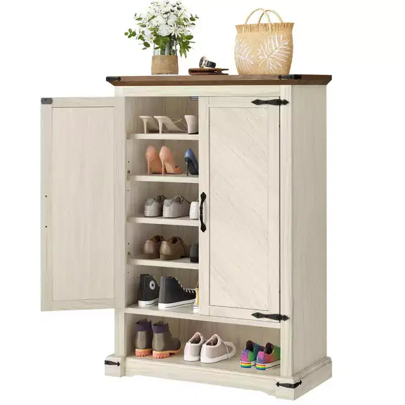 Shoe Cabinet 6-Tier Wooden Shoe Rack Storage with Adjustable Shelves for Hallway
