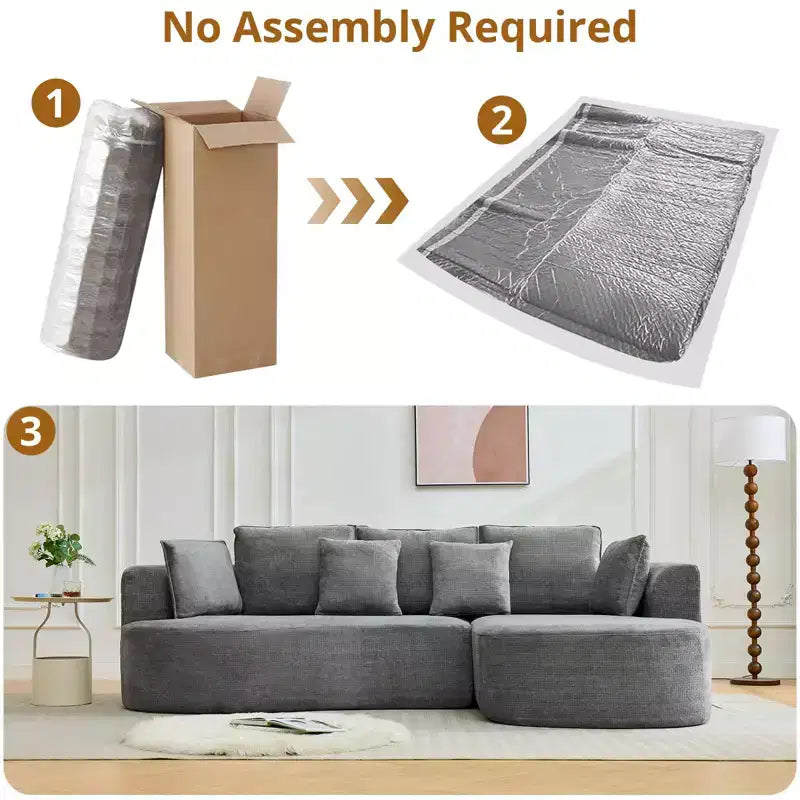 106 Curved Sectional Sofa with Throw Pillows, 4 Seater Luxury Chenille Cloud Modular Couch with Deep SeatBoneless Compression Sofa