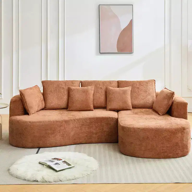 106 Curved Sectional Sofa with Throw Pillows, 4 Seater Luxury Chenille Cloud Modular Couch with Deep SeatBoneless Compression Sofa