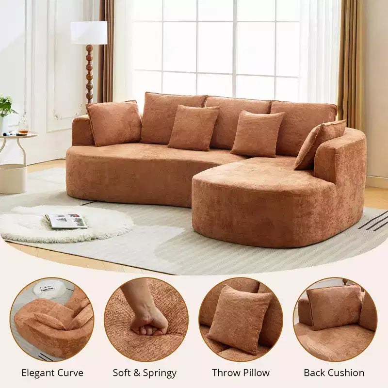 106 Curved Sectional Sofa with Throw Pillows, 4 Seater Luxury Chenille Cloud Modular Couch with Deep SeatBoneless Compression Sofa