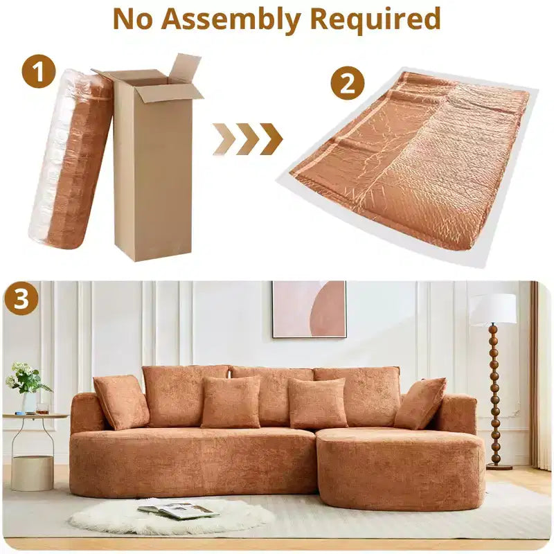 106 Curved Sectional Sofa with Throw Pillows, 4 Seater Luxury Chenille Cloud Modular Couch with Deep SeatBoneless Compression Sofa