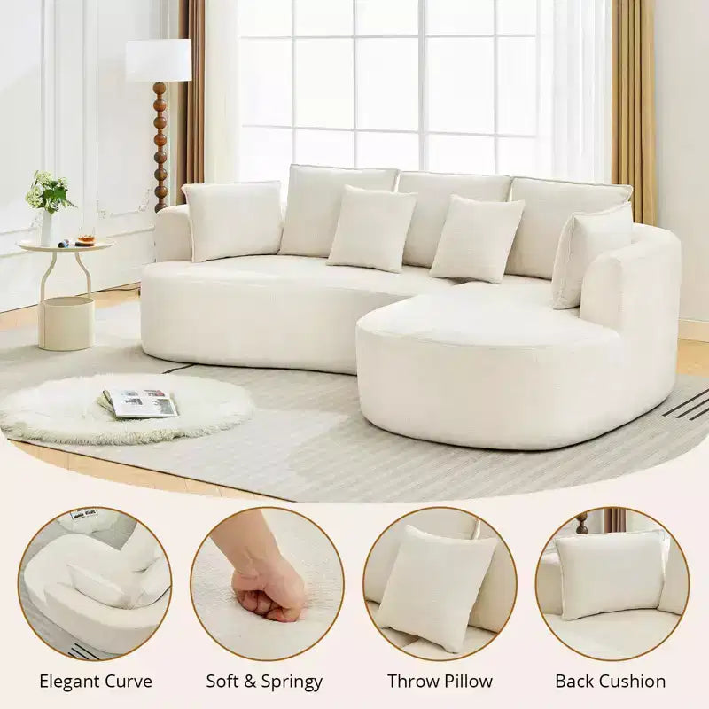 106 Curved Sectional Sofa with Throw Pillows, 4 Seater Luxury Chenille Cloud Modular Couch with Deep SeatBoneless Compression Sofa