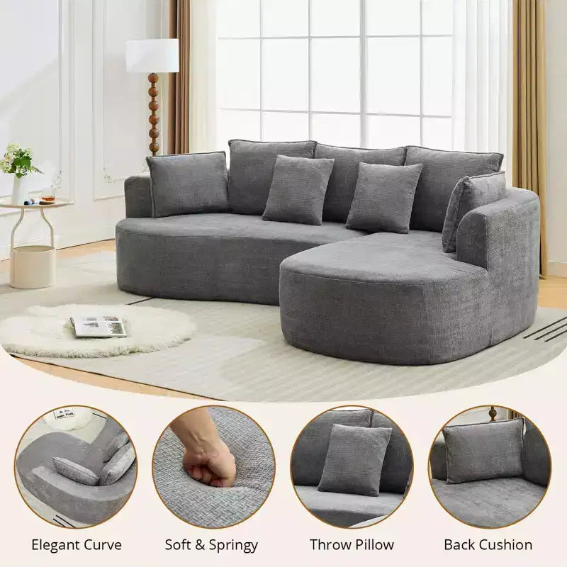 106 Curved Sectional Sofa with Throw Pillows, 4 Seater Luxury Chenille Cloud Modular Couch with Deep SeatBoneless Compression Sofa
