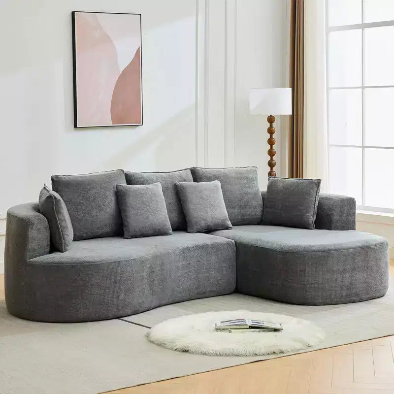 106 Curved Sectional Sofa with Throw Pillows, 4 Seater Luxury Chenille Cloud Modular Couch with Deep SeatBoneless Compression Sofa